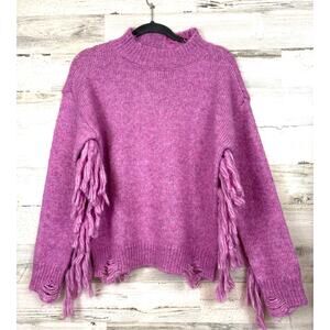 Chelsea And Violet Womens XS Pink Fringe Knit Sweater Boho NWT Cozy Luxe